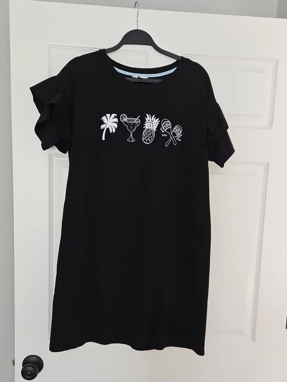 crown & ivy Black Swim Coverup with White Tropical Icons